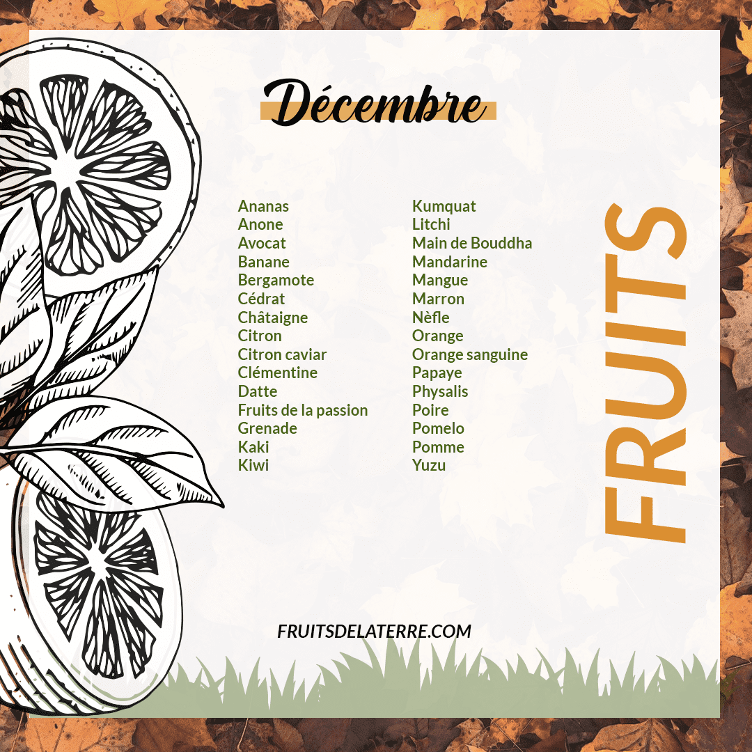 calendrier de saison des fruits de décembre